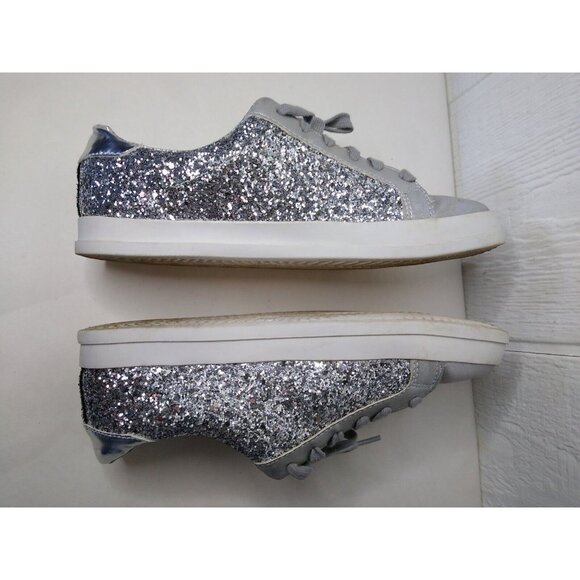 American Eagle Women's Size 8 Silver Glitter Sneaker Sparkle Metallic Lace Up - Picture 4 of 10
